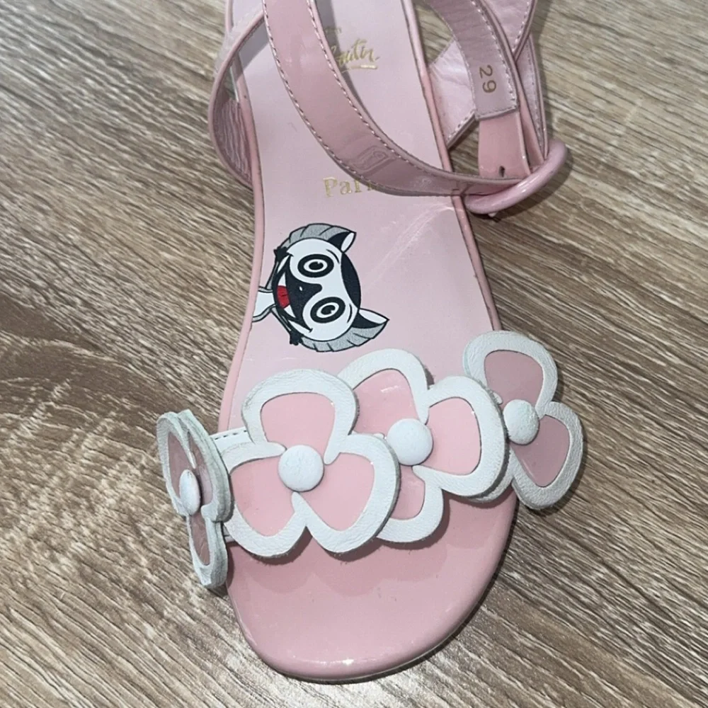 Christian Louboutin Pensatoi Light Pink Flower Leather Sandals Size 29/11‎